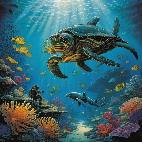 sea turtle,marine animal,loggerhead sea turtle,loggerhead turtle,kemp's ridley sea turtle,aquatic animals,marine biology,aquarium inhabitants,sea animal,underwater background,aquatic mammal,underwater fish,green sea turtle,marine reptile,marine fish,olive ridley sea turtle,aquarium,aquarium decor,sea life underwater,scuba,Conceptual Art,Daily,Daily 09