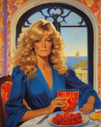 farrah fawcett,menemen,harissa,woman at cafe,red tablecloth,aperol,woman drinking coffee,woman eating apple,diet icon,connie stevens - female,portrait of christi,étouffée,italian poster,girl with cereal bowl,annemone,campari,popart,bellini,ann margarett-hollywood,café au lait,Art,Classical Oil Painting,Classical Oil Painting 27