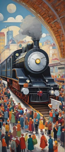 the train,thomas the tank engine,steam locomotives,train,train of thought,oil painting on canvas,conductor,museum train,queensland rail,locomotive,vintage art,thomas the train,electric locomotives,international trains,the train station,thomas and friends,trains,oil on canvas,popular art,children's railway,Illustration,Abstract Fantasy,Abstract Fantasy 07