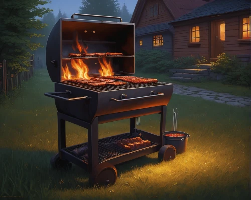 outdoor grill,wood stove,barbecue grill,campfire,barbeque grill,barbeque,grilling,barbecue,campfires,wood-burning stove,outdoor cooking,bbq,grill,firepit,barbecue torches,camping chair,portable stove,painted grilled,flamed grill,fire pit,Illustration,Realistic Fantasy,Realistic Fantasy 27