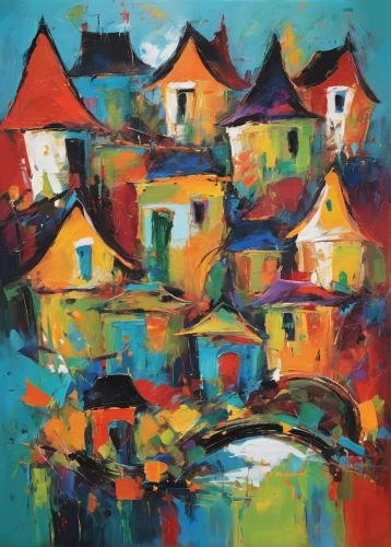 escher village,row of houses,villages,colorful city,blocks of houses,houses,row houses,hanging houses,sighisoara,cottages,aurora village,khokhloma painting,wooden houses,townscape,old houses,village scene,mountain village,townhouses,mud village,alpine village,Conceptual Art,Oil color,Oil Color 20