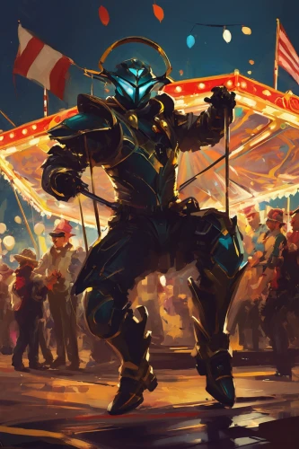 french digital background,oktoberfest background,barricade,mech,rodeo,knight festival,carnival,petrol-bowser,parade,fairground,amusement park,fête,ancient parade,sledge,centurion,carousel,game illustration,americana,amusement ride,mecha,Conceptual Art,Fantasy,Fantasy 06