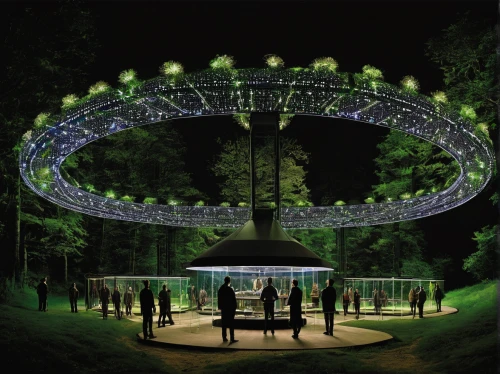 stargate,musical dome,waldbühne,open air theatre,radio telescope,orrery,the park at night,queen-elizabeth-forest-park,landscape lighting,semi circle arch,merry-go-round,lights serenade,bandstand,aerial hoop,carousel,celtic tree,circus aerial hoop,torus,ufo,electric arc,Photography,Documentary Photography,Documentary Photography 31