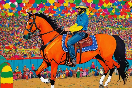 carnival horse,rodeo clown,tent pegging,colorful horse,buzkashi,popart,man and horses,rodeo,khokhloma painting,horse racing,painted horse,modern pentathlon,jockey,charreada,modern pop art,feria colors,cool pop art,play horse,vincent van gough,racehorse,Conceptual Art,Graffiti Art,Graffiti Art 06