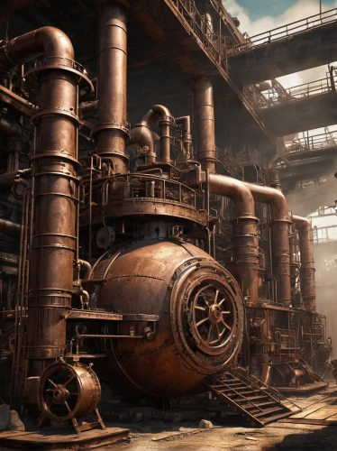 industrial landscape,steam power,chemical plant,steampunk gears,heavy water factory,distillation,steampunk,industrial plant,steam machine,steam engine,refinery,industrial,steam,metallurgy,dust plant,steel mill,industrial tubes,combined heat and power plant,industries,powerplant,Conceptual Art,Fantasy,Fantasy 25