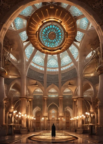 the cairo,islamic architectural,musical dome,the hassan ii mosque,art nouveau,hassan 2 mosque,the center of symmetry,persian architecture,ballroom,sultan ahmet mosque,universal exhibition of paris,iranian architecture,islamic pattern,king abdullah i mosque,caravansary,hall of the fallen,art nouveau design,panopticon,emirates palace hotel,al nahyan grand mosque,Conceptual Art,Fantasy,Fantasy 25