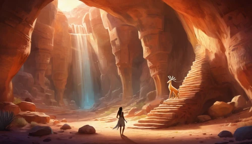 guards of the canyon,cave tour,cave,fantasy landscape,sea caves,fantasy picture,chasm,antelope canyon,pit cave,slot canyon,world digital painting,canyon,exploration,al siq canyon,fairyland canyon,hollow way,sea cave,sci fiction illustration,fantasy art,portals,Illustration,Realistic Fantasy,Realistic Fantasy 01
