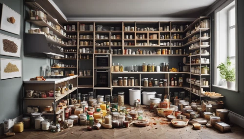 pantry,apothecary,kitchen shop,spice rack,shelves,shelving,empty shelf,the shelf,cupboard,preserved food,bookshelf,shelf,kitchenware,food storage,pharmacy,bookshelves,spices,herbs and spices,kitchen cabinet,bookcase,Photography,Documentary Photography,Documentary Photography 19