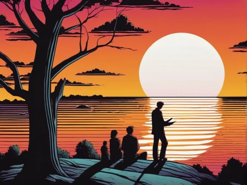 silhouette art,sunset,coast sunset,rising sun,man silhouette,map silhouette,the sun has set,an island far away landscape,monkey island,silhouette of man,vintage couple silhouette,sci fiction illustration,osaka bay,sunset beach,setting sun,the silhouette,game illustration,people in nature,background image,silhouette,Illustration,Vector,Vector 11