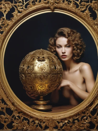 crystal ball-photography,globes,terrestrial globe,armillary sphere,crystal ball,golden apple,gilding,gold lacquer,katherine hepburn,gold foil art deco frame,art deco woman,the ball,mirror ball,orrery,harmonia macrocosmica,gold chalice,globe,golden candlestick,gold foil art,yard globe,Photography,Fashion Photography,Fashion Photography 20