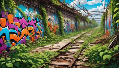 graffiti art,graffiti,grafitty,abandoned train station,disused railway line,grafiti,urban art,grafitti,urban street art,alley,streetart,alleyway,urban landscape,rail way,wall,mural,urban,railtrack,world digital painting,street art,Conceptual Art,Graffiti Art,Graffiti Art 09