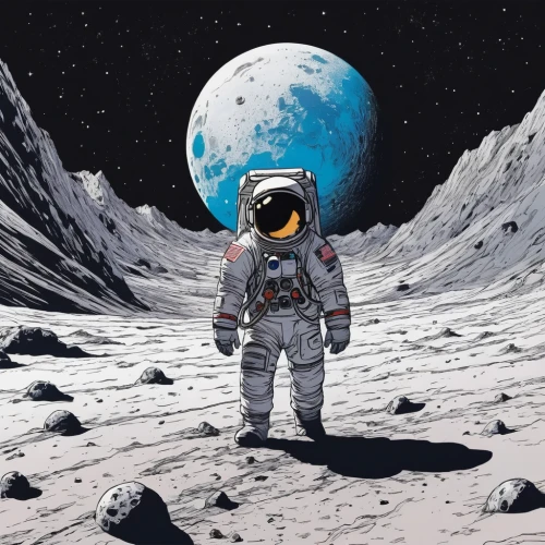 moon landing,earth rise,lunar landscape,moon walk,space art,tranquility base,lunar surface,astronautics,spacewalks,lunar,moon base alpha-1,moon rover,i'm off to the moon,spacesuit,astronaut,space walk,moon surface,cosmonautics day,phase of the moon,moonscape,Illustration,Japanese style,Japanese Style 13