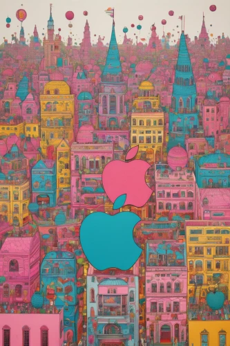 pink city,colorful city,colorful balloons,pink balloons,apple world,big apple,apple pattern,galata,apple design,pomegranate,istanbul,pink elephant,apple icon,colorful heart,apples,red apples,home of apple,apple half,cityscape,hearts color pink,Illustration,Japanese style,Japanese Style 16