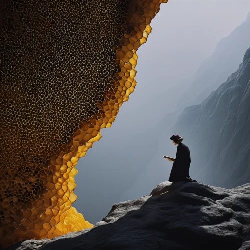 sea cave,rock fishing,rock erosion,sea caves,lava cave,monopod fisherman,basalt columns,digital compositing,photo manipulation,fisherman,mushroom landscape,exploration of the sea,yellow mountains,erosion,rock stacking,crevasse,cave,background with stones,photomanipulation,people fishing,Photography,Black and white photography,Black and White Photography 09