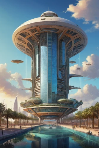 futuristic architecture,futuristic landscape,largest hotel in dubai,sky space concept,the skyscraper,futuristic art museum,skyscraper,solar cell base,sky city,jumeirah,atlantis,artificial island,tallest hotel dubai,sky apartment,abu-dhabi,floating island,skyscraper town,very large floating structure,skycraper,abu dhabi,Illustration,Abstract Fantasy,Abstract Fantasy 07