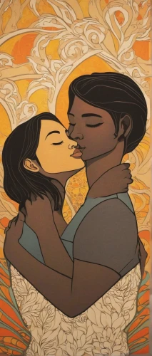 black couple,two people,young couple,kissing,pda,tango,mural,khokhloma painting,the hands embrace,boy kisses girl,embrace,as a couple,bough,reconciliation,indigenous painting,making out,man and woman,amorous,mother kiss,girl kiss,Illustration,Japanese style,Japanese Style 15