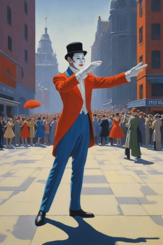 mime artist,the pied piper of hamelin,waltz,hamelin,ballet master,mime,conductor,a pedestrian,retro cartoon people,lupin,pedestrian,animated cartoon,dancing,street performer,juggler,animation,argentinian tango,to dance,smooth criminal,tap dance,Conceptual Art,Sci-Fi,Sci-Fi 16