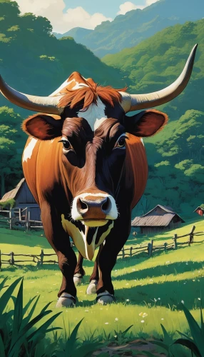 watusi cow,oxen,horns cow,alpine cow,cow icon,cow,mountain cow,zebu,mountain cows,texas longhorn,moo,holstein-beef,bovine,holstein cow,milk cow,dairy cow,ox,mother cow,longhorn,red holstein,Illustration,Japanese style,Japanese Style 14