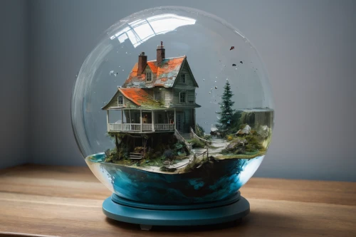 snow globes,snowglobes,snow globe,terrarium,miniature house,glass sphere,fairy house,waterglobe,aquarium decor,glass jar,christmas globe,bird house,floating island,glass painting,bell jar,vintage lantern,fish tank,lensball,glass container,glass ball,Conceptual Art,Oil color,Oil Color 01