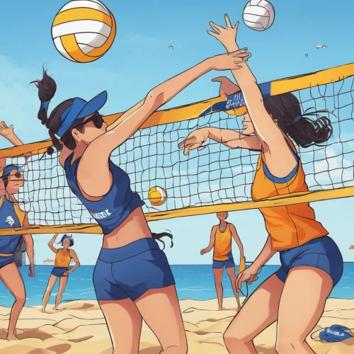 beach volleyball,volleyball,volleyball team,volley,beach sports,beach defence,volleyball net,volleyball player,beach handball,footvolley,beach soccer,sporting activities,erball,setter,sitting volleyball,beach basketball,ball badminton,playing sports,women's handball,playing in the sand,Illustration,Paper based,Paper Based 16