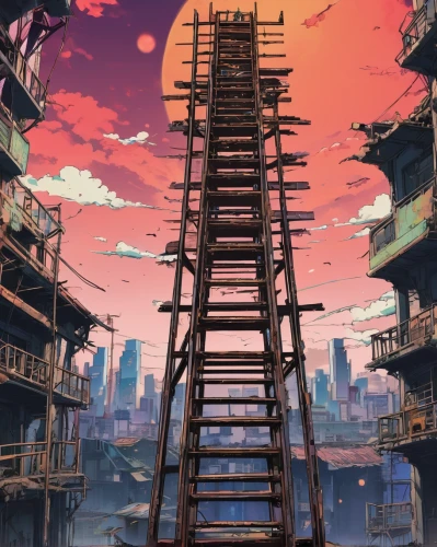 heavenly ladder,ladder,stairway to heaven,fire escape,career ladder,violet evergarden,jacob's ladder,steel scaffolding,rope-ladder,fire ladder,sky ladder plant,gunkanjima,torii,scaffolding,steel tower,scaffold,stairway,trestle,upwards,steel stairs,Illustration,Japanese style,Japanese Style 03