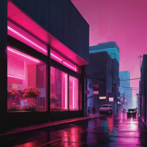 tokyo,neon coffee,shinjuku,vapor,neon arrows,pink city,pink dawn,aesthetic,cityscape,cyberpunk,neon,tokyo city,neon lights,neon candies,neon light,80s,neon drinks,urban,alley,pink-purple,Conceptual Art,Oil color,Oil Color 02