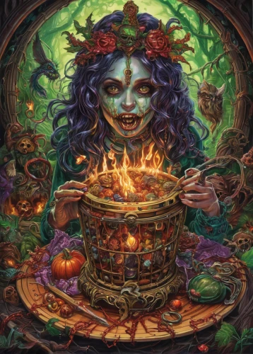 candy cauldron,halloween illustration,medusa gorgon,halloween witch,cauldron,celebration of witches,merida,halloween wallpaper,gnome and roulette table,the witch,halloween background,dia de los muertos,poisonous,fae,candlemaker,la catrina,fantasy portrait,medusa,day of the dead,halloween pumpkin gifts,Illustration,Paper based,Paper Based 09