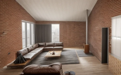 3d rendering,loft,sand-lime brick,an apartment,render,shared apartment,apartment lounge,apartment,core renovation,brick house,concrete ceiling,living room,hallway space,archidaily,red bricks,red brick,modern room,bonus room,brick block,livingroom,Interior Design,Living room,Northern Europe,French Scandinavian