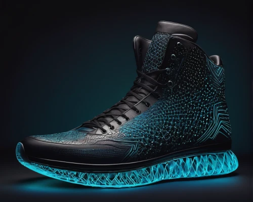 bioluminescence,basketball shoe,black ice,black light,basketball shoes,fish scales,snake skin,mags,foam,rain boot,active footwear,surface water sports,glow in the dark paint,neon light,neon lights,luminescence,boot,crocodile skin,security shoes,motorcycle boot,Illustration,Realistic Fantasy,Realistic Fantasy 36