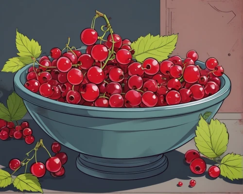 cherries in a bowl,cherries,rowanberries,rose hip berries,rose hips,bubble cherries,sweet cherries,rosehips,red gooseberries,ripe rose hips,heart cherries,rose hip plant,red currants,rose hip bush,rosehip berries,sour cherries,red currant,many currants,jewish cherries,redcurrants,Illustration,Japanese style,Japanese Style 07