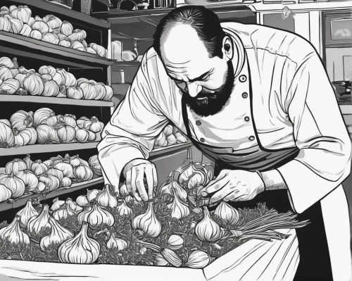 greengrocer,cultivated garlic,chinese garlic,onion bulbs,a clove of garlic,garlic bulbs,spring onions,shallot,white onions,persian onion,sweet garlic,grocer,market vegetables,still life with onions,clove garlic,clove of garlic,head of garlic,cloves of garlic,hardneck garlic,pearl onion,Illustration,Black and White,Black and White 19