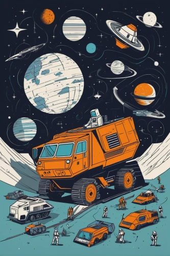retro vehicle,moon car,space voyage,space travel,vanagon,sci fiction illustration,space craft,moon vehicle,space ships,moon rover,mars rover,solar system,space art,space port,vehicles,retro automobile,shuttle,astronauts,mission to mars,spaceships,Illustration,Vector,Vector 06