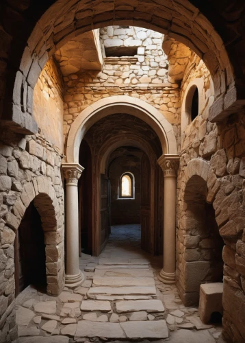 crypt,the monastery ad deir,el jem,medieval architecture,romanesque,caravansary,catacombs,umayyad palace,empty tomb,monastery israel,vaulted cellar,st catherine's monastery,celsus library,cellar,peloponnese,cave church,roman bath,volterra,michel brittany monastery,qasr amra,Illustration,Realistic Fantasy,Realistic Fantasy 43