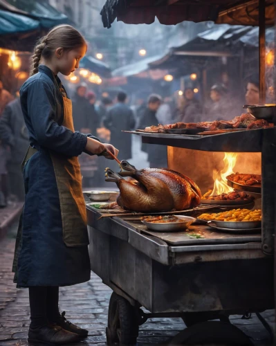 girl with bread-and-butter,street food,smoked fish,medieval market,dwarf cookin,girl in the kitchen,tandoor,vendor,outdoor cooking,market stall,sabich,indonesian street food,the market,namdaemun market,turkish cuisine,roasted duck,christmas market,spice market,vendors,pork barbecue,Photography,Documentary Photography,Documentary Photography 22
