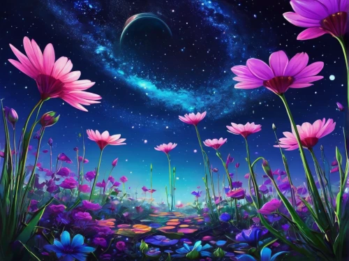 flower background,fairy galaxy,floral background,cosmos field,colorful stars,spring background,flowers celestial,tulip background,blooming field,cosmic flower,sea of flowers,flower field,springtime background,field of flowers,floral digital background,flower painting,pink daisies,colorful background,splendor of flowers,falling flowers,Conceptual Art,Sci-Fi,Sci-Fi 04