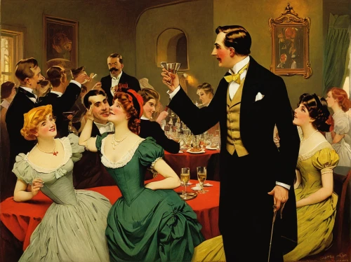 drinking party,apéritif,a party,prohibition,dinner party,cointreau,drunkard,french 75,cotillion,the victorian era,drinking establishment,toasting,courtship,female alcoholism,gentlemanly,occasions,vintage illustration,champagne flute,kristbaum ball,aristocrat,Art,Classical Oil Painting,Classical Oil Painting 14