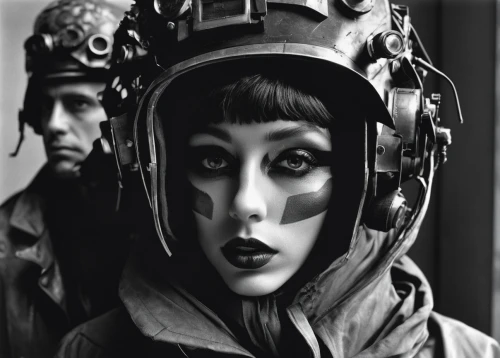 telephone operator,diving bell,feist,streampunk,diving helmet,submarine,atomic age,vintage woman,science fiction,respirator,cybernetics,deep sea diving,district 9,lost in space,cosmonaut,photomontage,bicycle helmet,silent film,science-fiction,1967,Photography,Fashion Photography,Fashion Photography 19