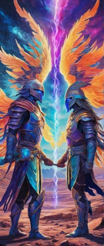 duel,angels of the apocalypse,angels,confrontation,unite,alliance,into each other,guards of the canyon,hand in hand,art background,battle,cg artwork,dispute,vikings,would a background,gauntlet,fantasy picture,monsoon banner,fantasy art,arguing,Illustration,Realistic Fantasy,Realistic Fantasy 20