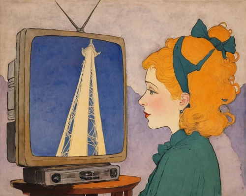 television accessory,television,television set,analog television,tv,handheld television,television transmitter,television program,watch tv,cable television,television antenna,tv channel,retro television,hdtv,vintage illustration,art deco woman,television character,vintage art,flatscreen,spectator,Illustration,Retro,Retro 07