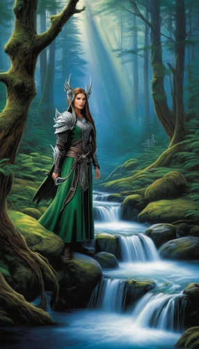 elven forest,elven,druid,the enchantress,dryad,heroic fantasy,fantasy picture,sorceress,druids,elves,druid grove,faerie,fantasy art,wood elf,celtic queen,elves flight,the wanderer,the blonde in the river,fantasy portrait,green dragon,Conceptual Art,Fantasy,Fantasy 30