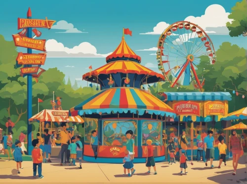 amusement park,carnival tent,circus tent,fairground,summer fair,big top,carousel,oktoberfest background,circus,annual fair,carnival,theme park,funfair,amusement ride,cirque,luna park,prater,festival,circus show,maypole,Illustration,Vector,Vector 03