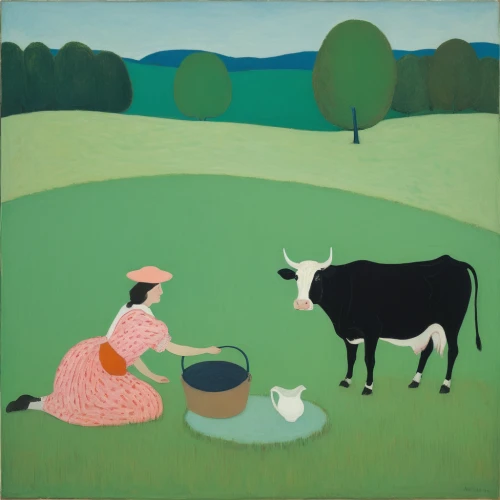 milkmaid,mother cow,oxen,cow icon,woman at the well,agriculture,raw milk,dutch oven,coddle,girl with cereal bowl,agricultural,dairy cow,cow's milk,farmer,holstein-beef,grant wood,sancocho,girl in the kitchen,milk pitcher,cooking pot,Art,Artistic Painting,Artistic Painting 09