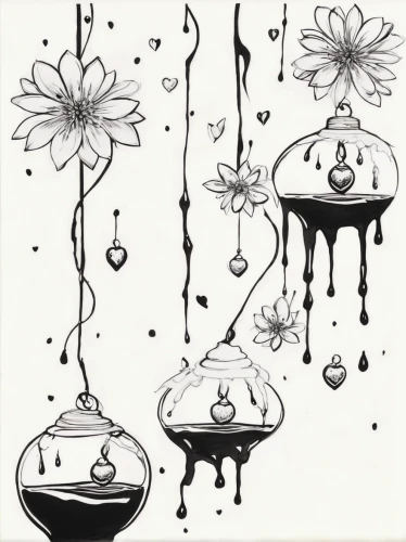 floral doodles,coffee tea illustration,flying seeds,flowerpots,cartoon flowers,coffee tea drawing,flower pots,blobs,bell jar,ink painting,falling flowers,flying dandelions,flower line art,drips,vases,potted plants,mushrooms,jellyfishes,consommé,flower illustrative,Illustration,Black and White,Black and White 34