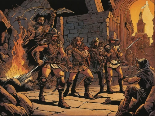 quarterstaff,guards of the canyon,swordsmen,the pied piper of hamelin,nomads,heroic fantasy,musketeers,pilgrims,night watch,dwarves,clergy,assassins,cossacks,pathfinders,storm troops,pied piper,medieval,middle ages,game illustration,prejmer,Illustration,Retro,Retro 06