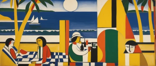 beach landscape,beach huts,sailing boats,regatta,surfboards,sailboats,canoes,copacabana,roy lichtenstein,seaside resort,art deco,deckchairs,beach chairs,summer beach umbrellas,croquet,beach towel,palm field,palm forest,braque francais,people on beach,Art,Artistic Painting,Artistic Painting 39