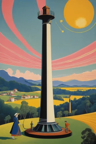 point lighthouse torch,electric lighthouse,travel poster,lighthouse,daymark,cape byron lighthouse,light house,beacon,observatory,summer solstice,watertower,the pillar of light,telescope,red lighthouse,art deco,grant wood,retro lampshade,maypole,revolving light,northen light,Illustration,Retro,Retro 26