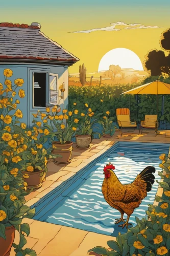 backyard chickens,chicken yard,chicken farm,domestic chicken,water fowl,yellow chicken,chicken coop,chickens,provencal life,chicken 65,home landscape,chook,free range chicken,a chicken coop,summer cottage,fry ducks,vintage rooster,summer still-life,vegetables landscape,idyllic,Illustration,Vector,Vector 14