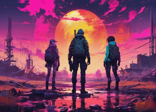 cyberpunk,travelers,post apocalyptic,wasteland,would a background,dystopian,game art,dystopia,beyond,2d,post-apocalypse,cg artwork,post-apocalyptic landscape,digital nomads,apocalyptic,dusk background,evangelion,barren,game illustration,evangelion unit-02,Conceptual Art,Daily,Daily 21