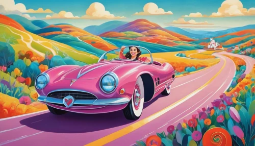 alpine drive,pink car,open road,porsche 356,winding roads,mountain highway,winding road,volkswagen beetle,cartoon car,vw beetle,mountain road,long road,volkswagen new beetle,3d car wallpaper,porsche 550,porsche 356/1,racing road,roadtrip,alpine route,car rental,Illustration,Abstract Fantasy,Abstract Fantasy 13