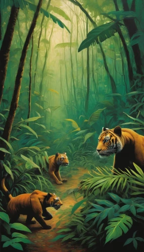 forest animals,woodland animals,hunting scene,animals hunting,wild animals crossing,mammals,tropical animals,scandivian animals,predators,ccc animals,coatimundi,grizzlies,pandas,game illustration,green animals,brown bears,cartoon forest,anthropomorphized animals,wild animals,tigers,Illustration,Abstract Fantasy,Abstract Fantasy 15